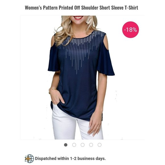 Navy Cold Shoulder Blouse with Dot drops  round neck Plus Size 2X - Picture 6 of 7